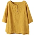 thumbnail image 2 of SMihono Hauts pour Femmes Été Décontracté Chic Col Rond Manches Trois-Quarts Coton Blouse T-shirt Oversize pour Femmes 2023, 2 of 7