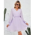 thumbnail image 3 of Womens Wrap V Neck Dresses for Wedding Guest Casual Pleated Long Sleeve Mini Dress, 3 of 5