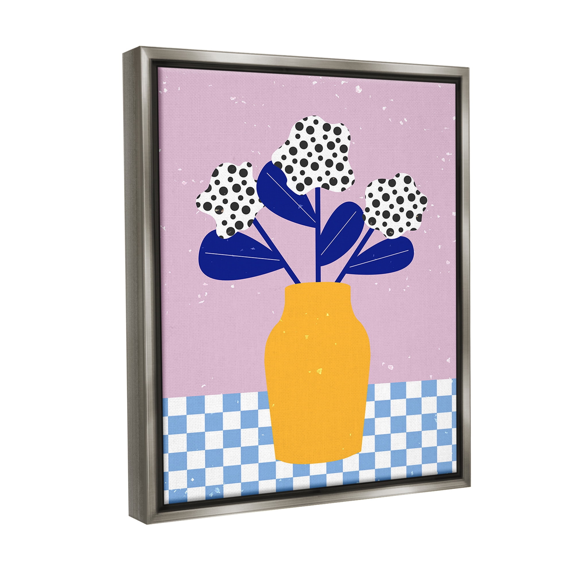 Stupell Industries Modern Polka Dot Plants Botanical & Floral Painting Gray Floater Framed Canvas Art Print Wall Art, 17 x 21