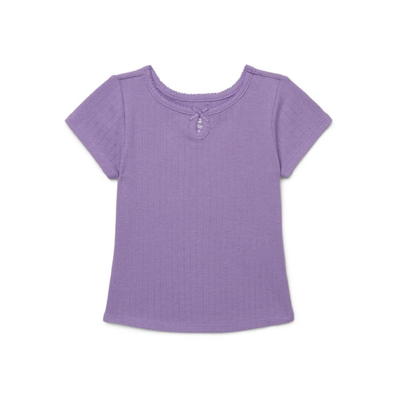 Wonder Nation Girls Ribbed Pointelle Keyhole T-Shirt, Sizes 4-18 & Plus