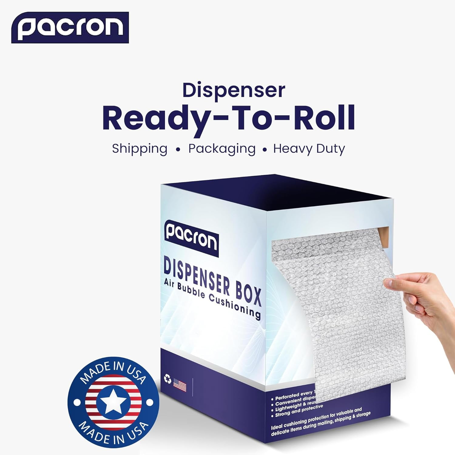 Pacron Protective Bubble Wrap Roll with Dispenser 100FTx12IN - 5/16 Medium - 12IN Perforated, Durable Plastic Wrap for Moving, Shipping & Storage
