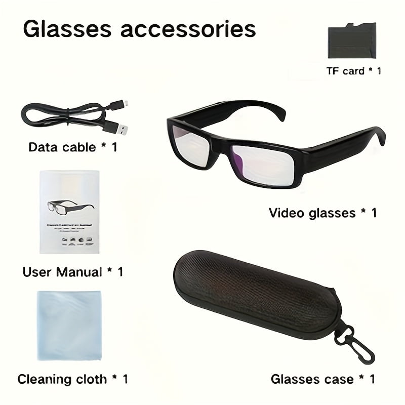 Smart Glasses with Camera, 1080P HD Camera,  Recorder Camcorder Eye Protection DV Camera glasses Video glasses, Recording Portable Camera Ultra Clear Camera Glasses with 64GB Memory Card, Long-lastin