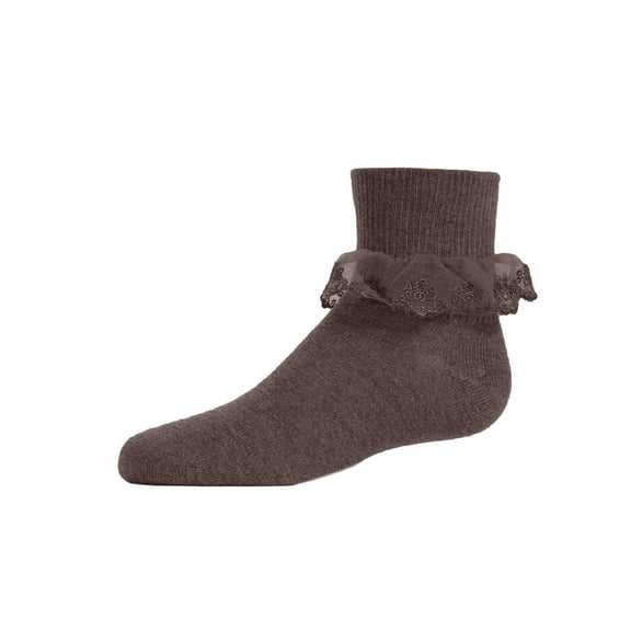 MeMoi Classic Lace Ruffle Anklet Socks - Girls - Female, 4, Brown