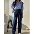 thumbnail image 6 of Women's Striped Button Down Shirt Long Sleeve Collared Blue Blouse, 6 of 8
