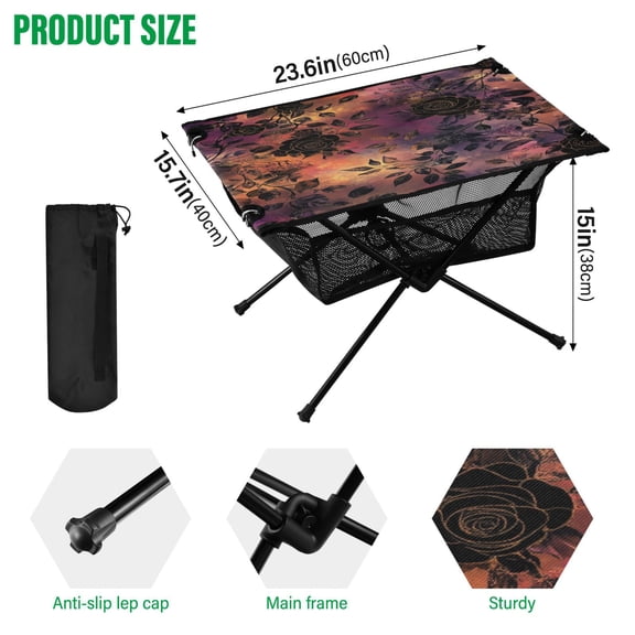 BZSMCE Camping Tables Simple Folding Table Mystical Blooms Pattern Size:23.6*15.7in