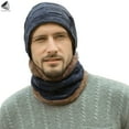 thumbnail image 3 of PULLIMORE Winter Beanie Hat Scarf Set for Men Women Thick Warm Knit Skull Cap Circle Scarf Set with Fleece Lining (Dark Blue), 3 of 9