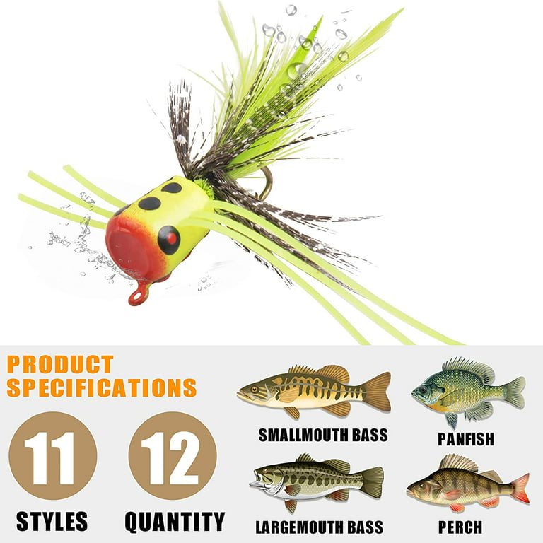 Fly Fishing Poppers, 12pcs Topwater Fishing Lures Bass Popper Flies Bugs  Lures Fly Fishing Lure Kit Panfish Bait Dry Fly Fishing Flies for Bass  Trout