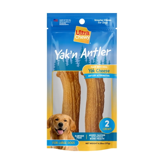 Ultra Chewy Large Yak'n Antler Dog Treats - 2 Ct, 6.25 Oz