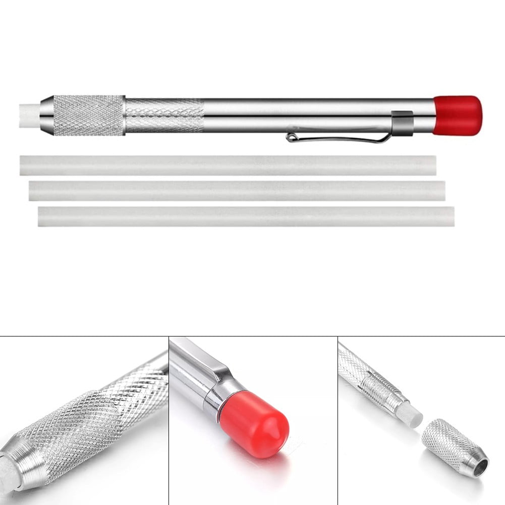 BTOER Round Soapstone Holder Marker Stainless Steel Slate Pens Refillable Welding Tool