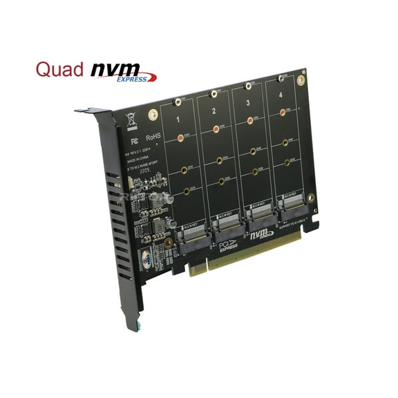 NVMe to PCIe Adapter Card (PCIe Bifurcation Required), RIITOP 4 Ports Quad M.2 NVMe SSD to PCI-e Express Converter Adapter Expansion Card For Desktop PC Computer