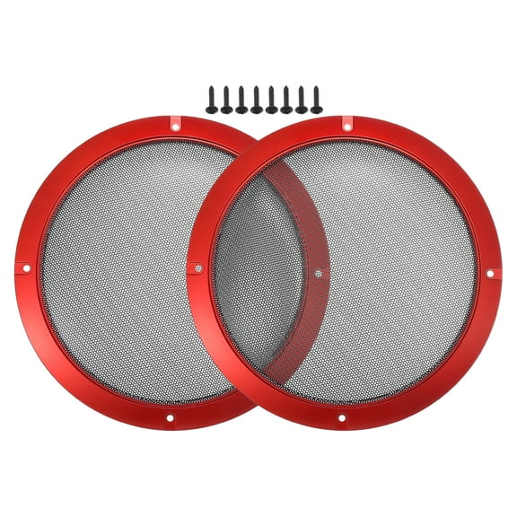Unique Bargains 2 Pcs 8" Car Speaker Grills Cover Mesh Round 8 Inch Audio Subwoofer Protector with Screws Iron Red Black