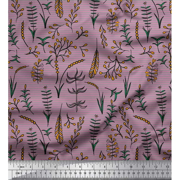 Soimoi Purple Velvet Fabric Artistic Leaves Stripe Print Fabric by Yard 58 Inch Wide
