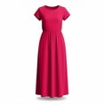 thumbnail image 6 of BRGZLK Womens Summer Modest Work Casual Solid Color Midi Knee Dress Pocket Short Sleeve Teacher Outfits Spring Travel Clothes, 6 of 7