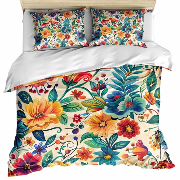 Vintage Botanical Bedding 3 Piece Duvet Cover Set Full Size, Spring Floral Summer Vintage Soft Microfiber Comforter Cover with Zipper Closure & Pillowcases, Wrinkle & FadeResistant Quilt Cover