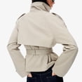 thumbnail image 3 of Womens Cropped Trench Coat Double Breasted Fall Belt Short Jacket High Collar Lightweight Outerwear, 3 of 7