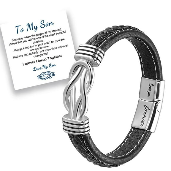 Forever Linked Braided Leather Bangle Bracelet for Mother & Son T