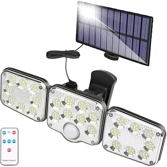 Foco solar para exteriores FloreceBien, 138 LED, 2200 lm, con control remoto, resistente al agua IP65, 3 luces ajustables, ángulo amplio de 270°, luz de seguridad inalámbrica para garaje, patio,