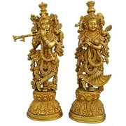 Radha Krishna Statue Made in Brass, Handmade Brass God Statue, Radha Krishna Murti, Idol Statue Sculpture, Home Decor Statue, Golden, Large - AtoZ India Cart