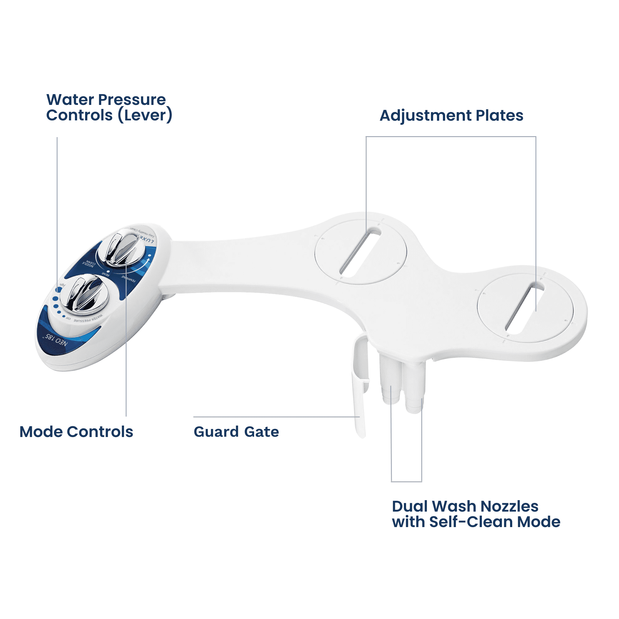 LUXE Bidet NEO 185 - Self-Cleaning, Non-Electric Bidet Attachment, Rear and Feminine Wash Blue