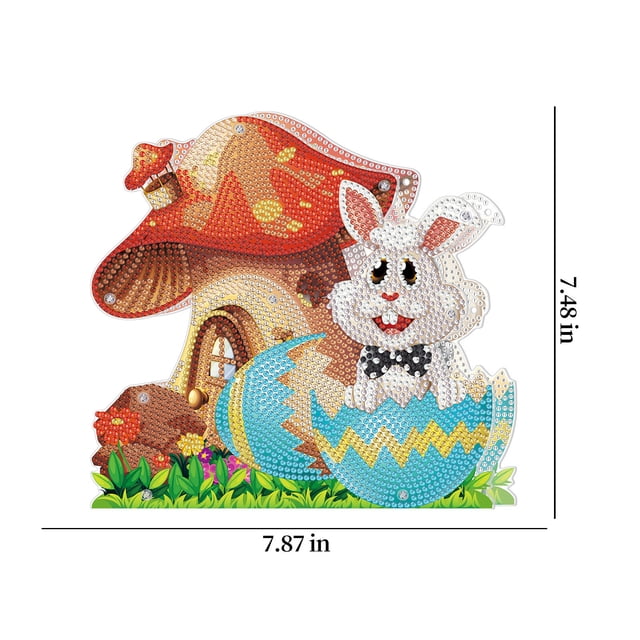 EGNMCR Room Decor, Home Decor, Easter DIY 5D Diamond Art Painting Kits, Easter Rabbit Eggs Tabletop Decoration With LED String, Cute Diamond Paintings Ornament For Easter Day Diamonds Embroidery