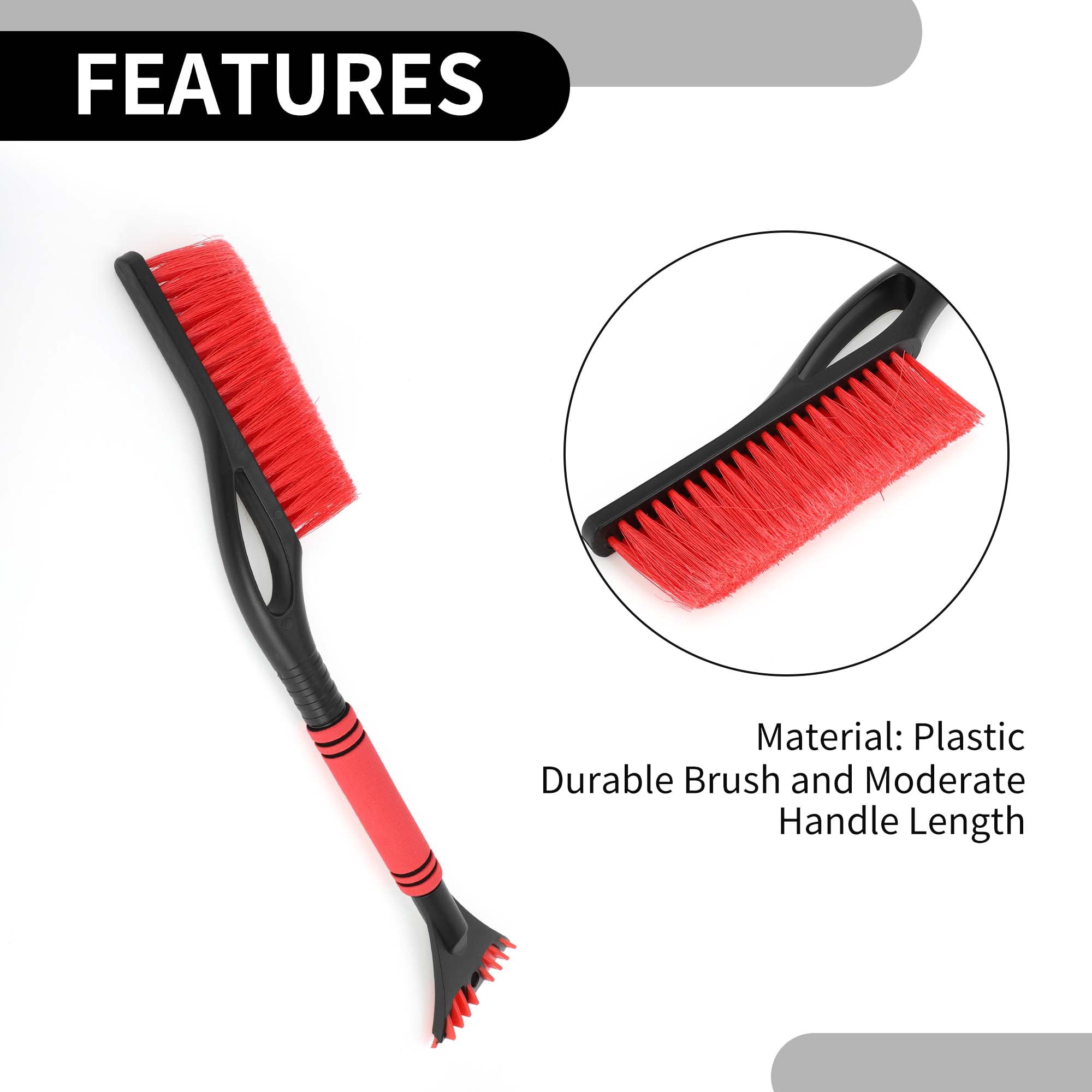 Unique Bargains Car Ice Scraper Brush with Broom - SUV Snow Frost Remover Red