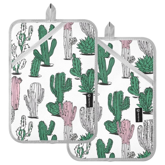 Ryvnso Cactus Artistic Pattern Oven Mitts Heat Resistant Pot Holders Set of 2 Hot Pads