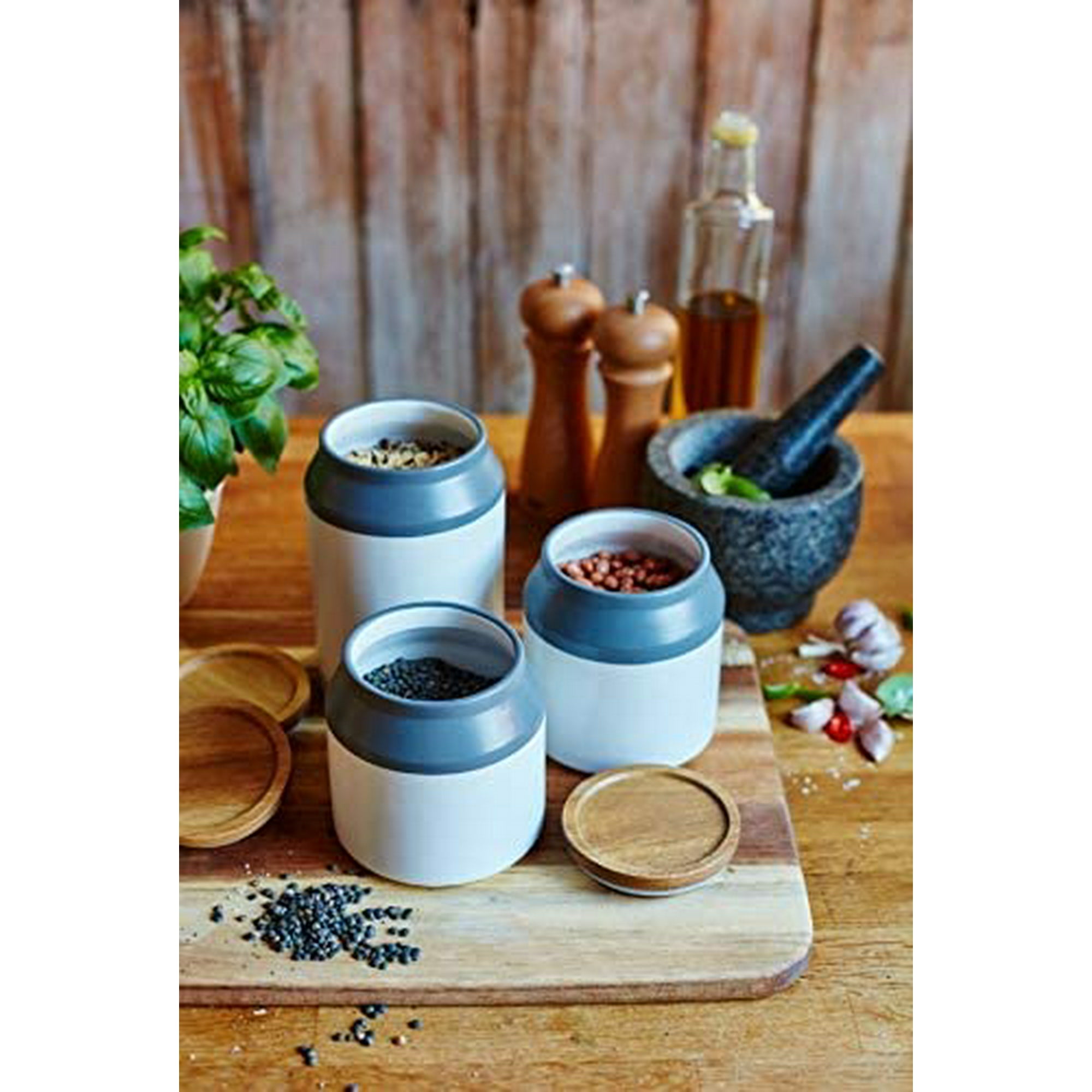 Jamie Oliver Food Storage Jar with Wooden Lid Small Ceramic Kitchen Container Gray Walmart