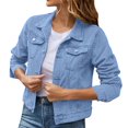 thumbnail image 3 of Rggeeun Womens Denim Jacket Women's Basic Solid Color Button Down Denim With Pockets Jacket Fall Casual Coats, 3 of 8
