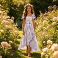 thumbnail image 5 of WRKEKC Dresses for Girls Flutter Sleeve Ombre Floral Print Pleated Fabric Waist Tie Swing Casual Summer Dress For Girls 3-10 Years, 5 of 7