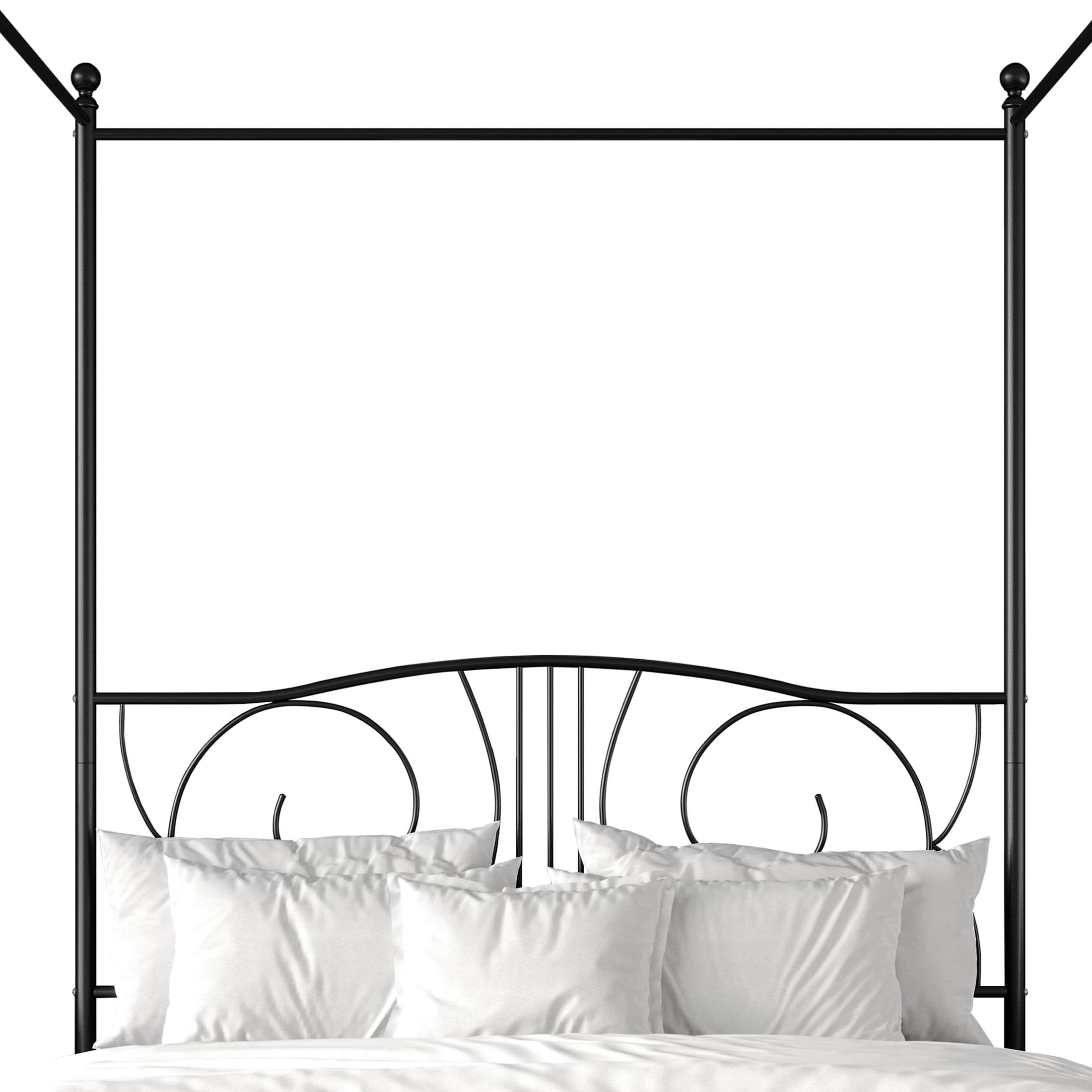 Castle Place Ornate Ironwork Full Metal Platform Canopy Bed, Black