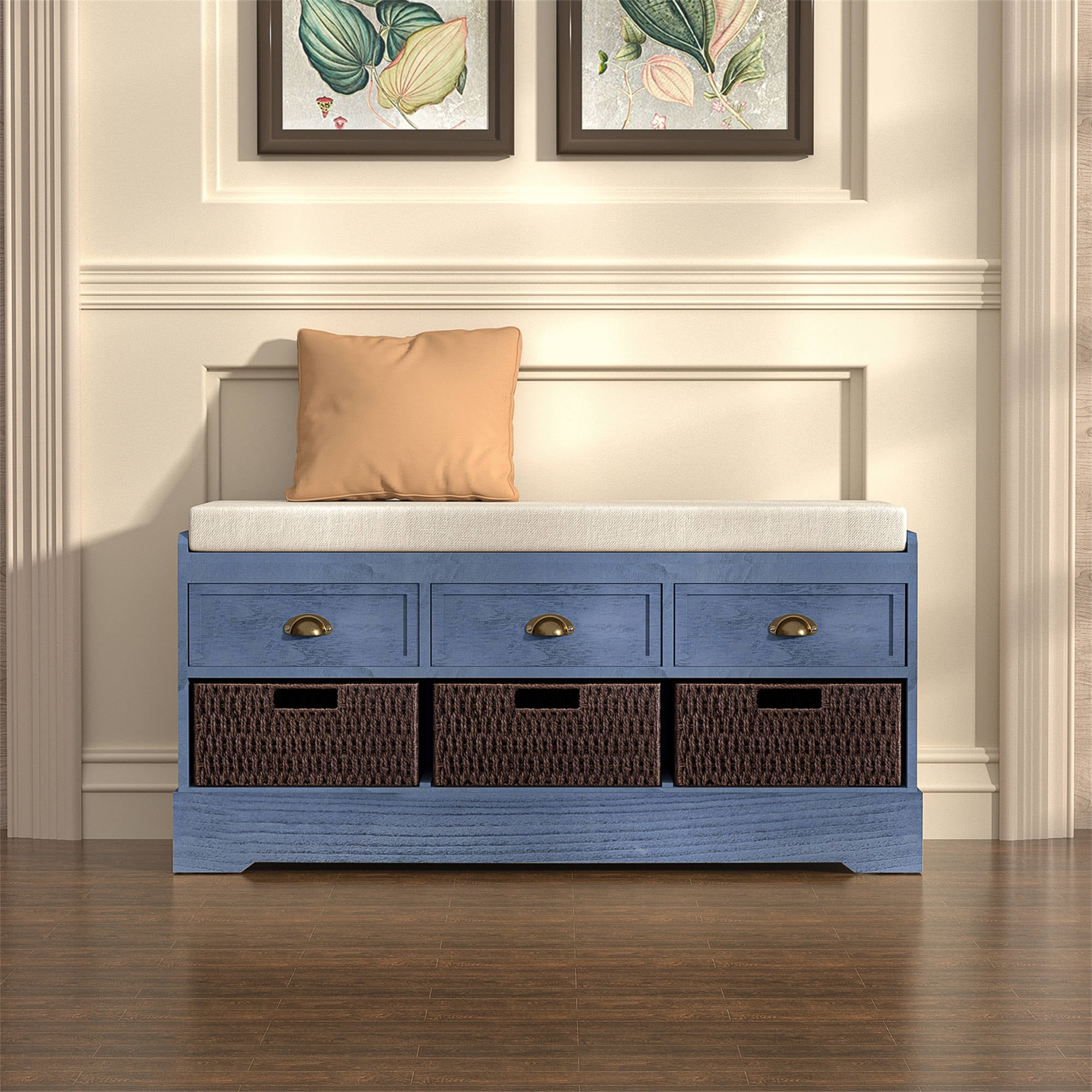Wooden bench deals with storage underneath