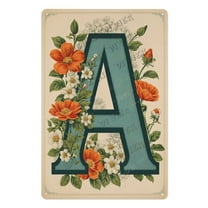 Floral Initial 'A' Metal Wall Sign – Unique Personalized Decor for Bedroom, Nursery & Living Room, Perfect for Baby Showers & Birthdays 8x12 inch