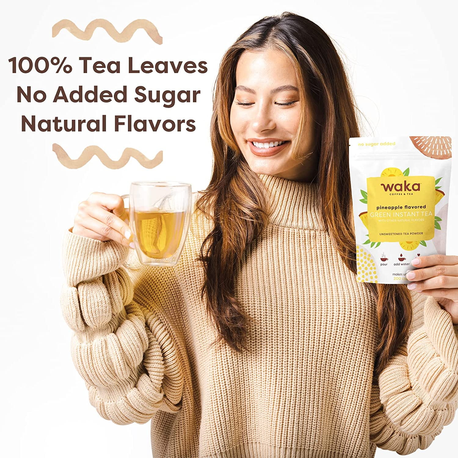 Waka Instant Tea Mix, 2 Bag Bundle - 100% Tea Leaves, No Additives, Unsweetened Tea Powders - Pineapple Flavored & Pomegranate Flavored Green (4.5oz Each)