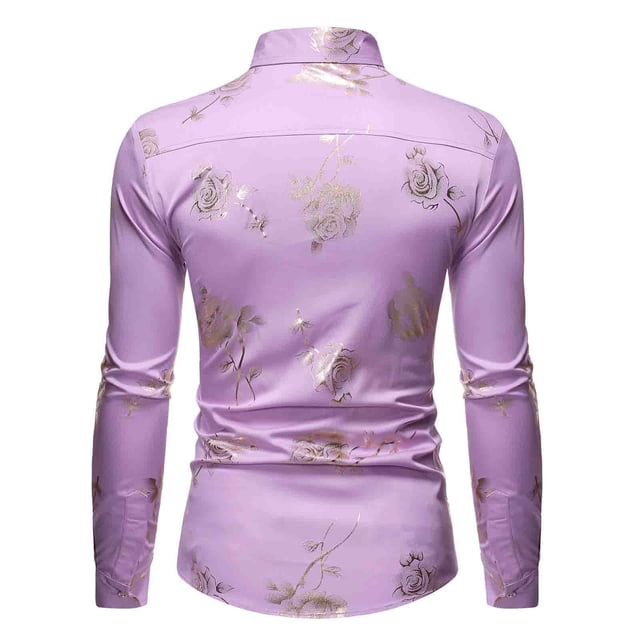 Pompotops Chemise de Soirée Homme Boîte de Nuit Dorée Imprimée 3D Rose Ajustée en Solde