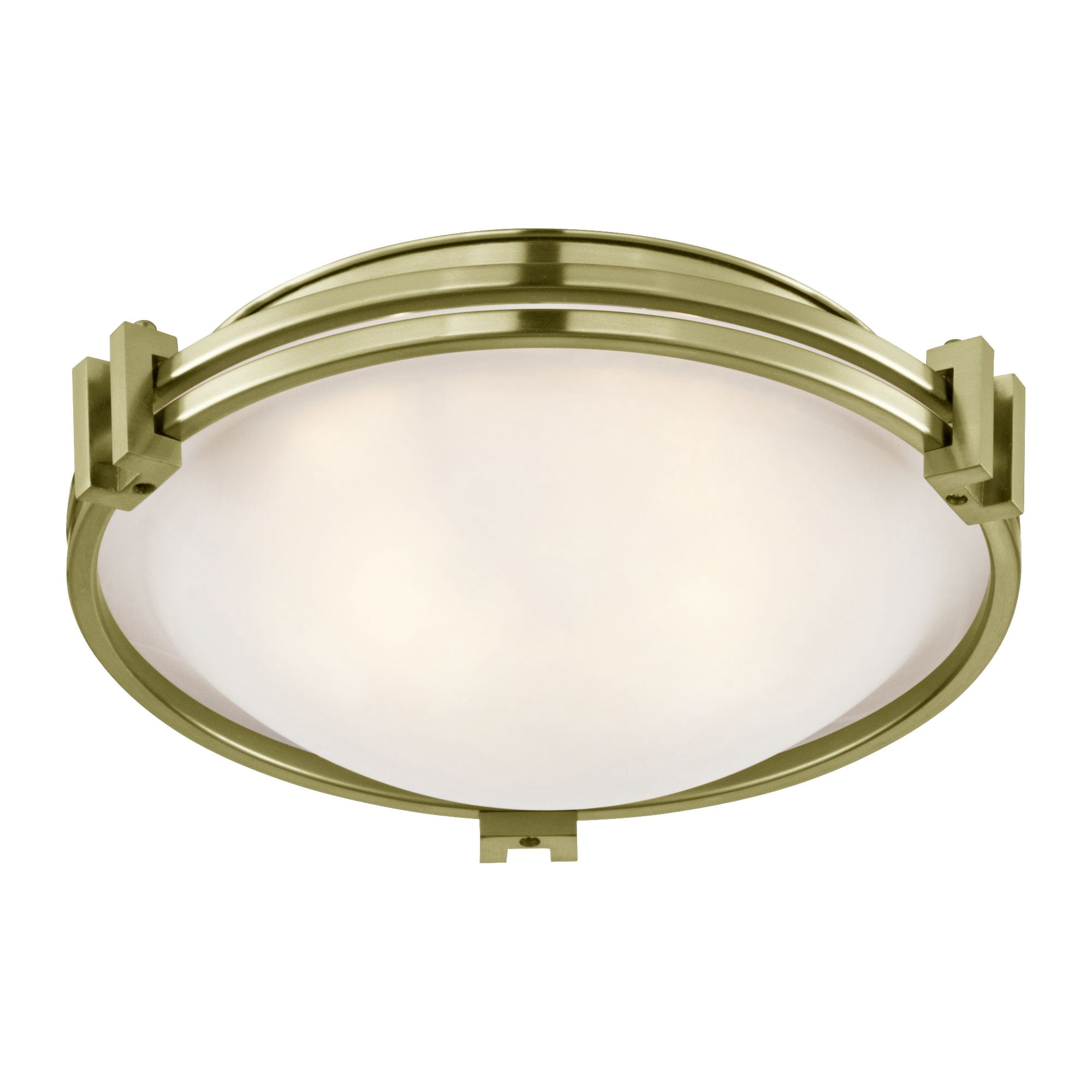 Possini Euro Design Deco Modern Ceiling Light Flush Mount Fixture 12 3/4" Wide Warm Brass 2-Light Satin White Glass for Bedroom Kitchen Living Room