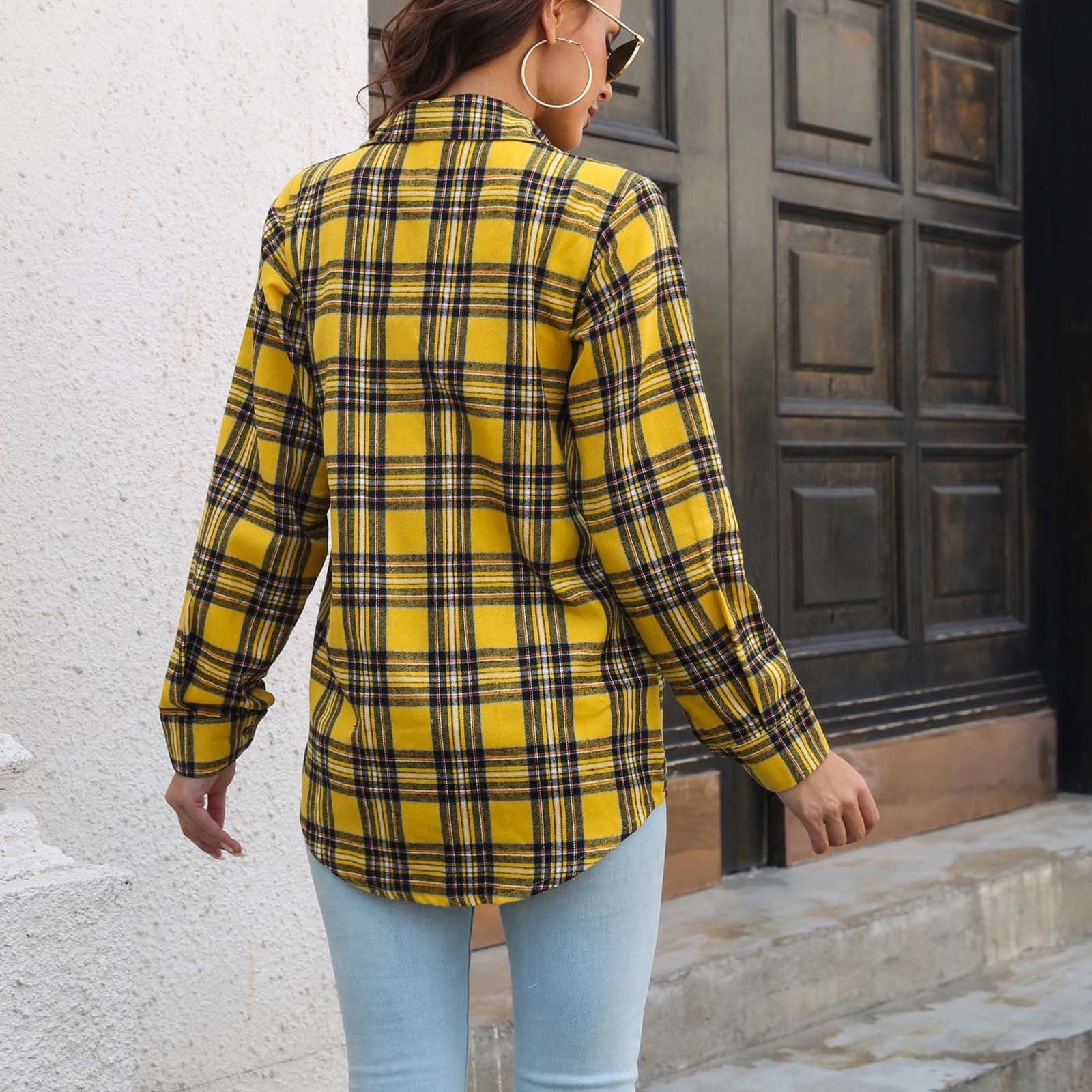 Ainangua Oversized Flannel Shirt Women Long Sleeve Plaid Button Down  Buffalo Shirt Blouse Tops with Pocket(Dark Green,XS) at  Women's  Clothing store