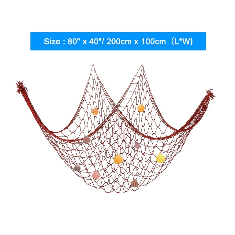 decorative fish net with shells Natural Fishing Decor 79 Inch Beach Theme Decor for Party Home Bedroom Wall Hanging Net Decorations Package Included Fishing Net Decor, 2 Pack
