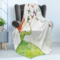 thumbnail image 4 of Butterfly Soft Flannel Fleece Throw Blanket, Floral Lady in Green Dress Leaf Ornaments Flower Pastel Winged Bug, Cozy Plush for Indoor and Outdoor Use, 70" x 90", Pink Orange Green, by Ambesonne, 4 of 5