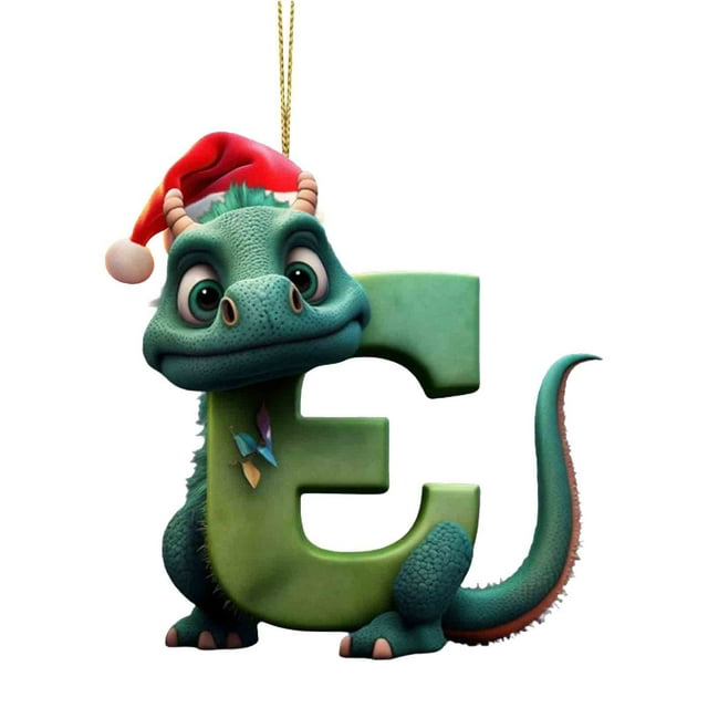 Colgante navideño con letras de dinosaurio | Adorno plano de acrílico para árbol de Navidad | Decoración navideña con alfabeto de 8 x 8 cm para el hogar, árbol, corona y chimenea