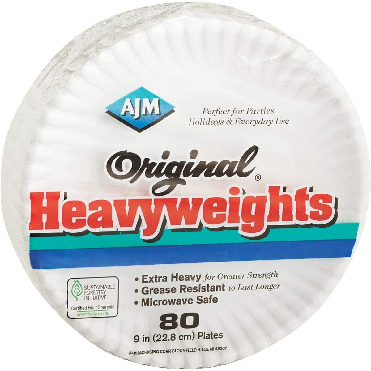 A J M Packaging Corp OH9AJFWH Heavyweights Paper Plates, White