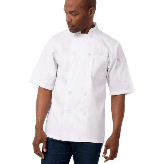 Chef Works Men's Volnay Chef Coat, White Poly Cotton Chef Jacket with Thermometer Pocket, Small