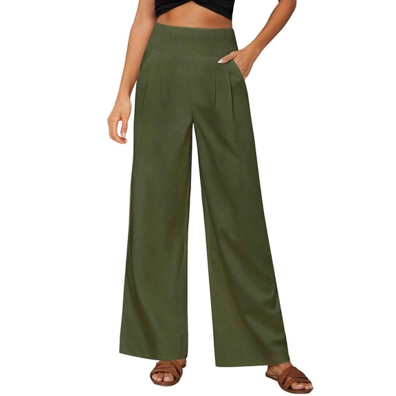 JJHGVB Long Trousers Summer Outfit Sweat Wear cream pants Wide Leg Palazzo Pull-On Pant Casual Pants palazzo pants Straight Leg Trousers Elastic Waist Drawstring Lounge Trousers Army Green L