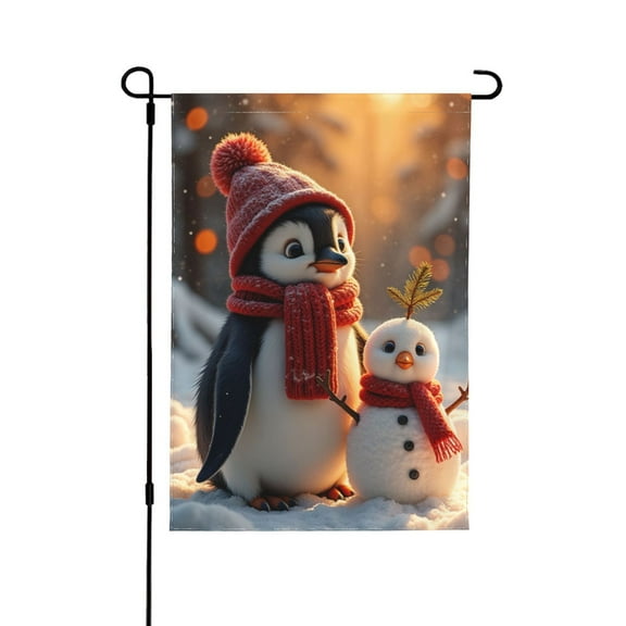 Winter Penguin Snowman Garden Flag 12x18 Inch Double Sided Outdoor Yard Flag Holiday Decorations For Home Lawn Patio