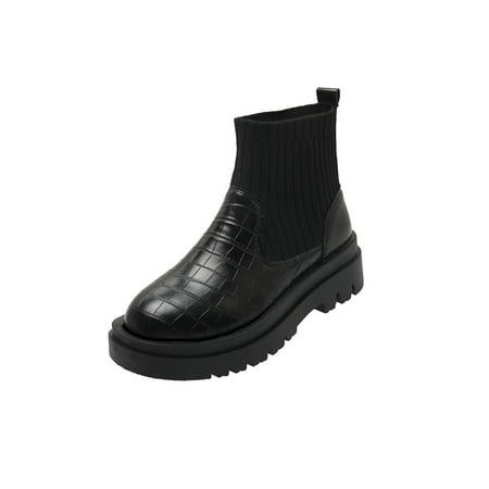 

Kesitin Women Casual Chunky Platform Ankle Boots Work Booties Lug Sole Waterproof Chelsea Boot Black 5