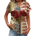 thumbnail image 2 of Hogleaql 250th Anniversary Tops, Women's Patriotic Short Sleeve V Neck American Flag T-Shirts Trendy Button Independence Day Loose Fit Pullover Wine 2XL, 2 of 5