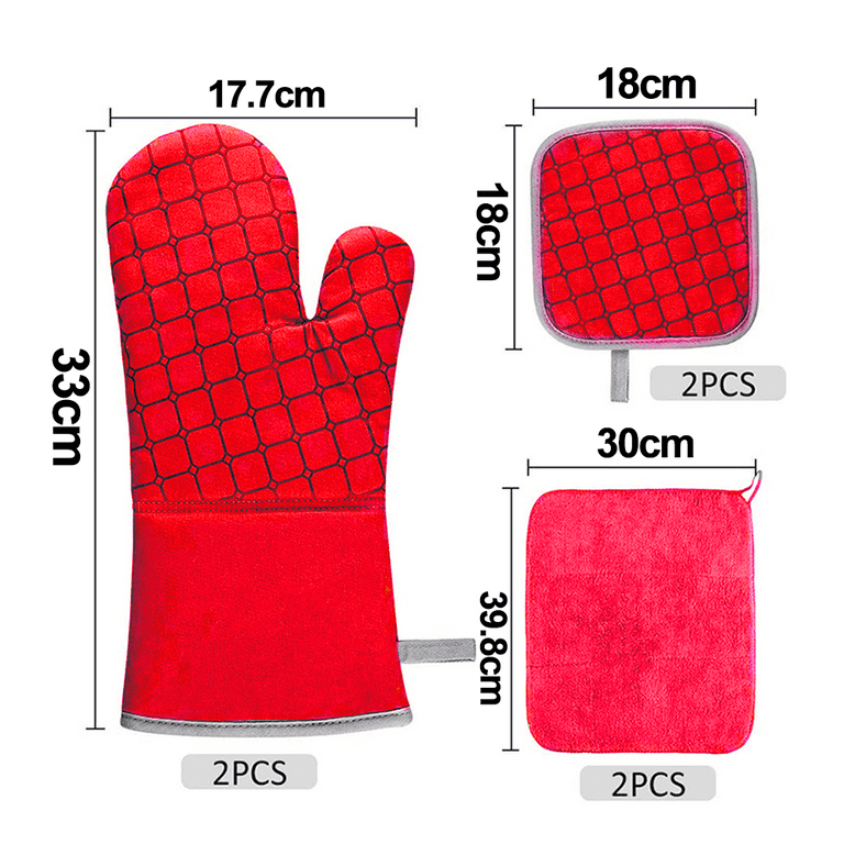 Kitchen Oven Glove,High Heat Resistant 550 Degree Extra Long Oven Mitts and  Potholder with Non-Slip Silicone Surface for Cooking Baking Grilling