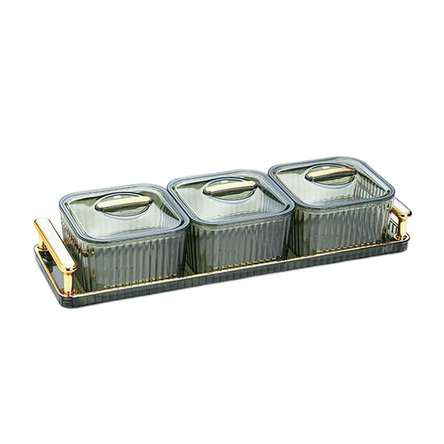 jifeng Plats Divisés Récipient de Stockage Servir Bols Fruits Séchés Plateau Dessert Divisant Vert avec 3 Grilles