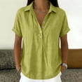 thumbnail image 6 of Lenpel Women's Cotton Linen Tops Rolled Short Sleeve Half Button Collared Pleated T-Shirts Casual Loose Tunic Blouses, 6 of 6