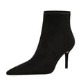 thumbnail image 2 of Zapatos de tacón alto de gamuza sexys para mujer, estilo adelgazante, estilo corto, a la moda, sencillos, ajustados y puntiagudos, botas color piel, tacones altos, 2 of 5