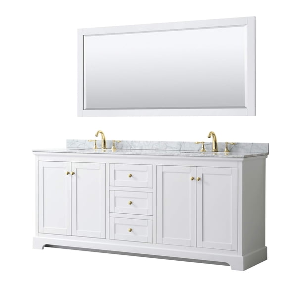 Wyndham Collection 80" Oval Sink Wood Double Bathroom Vanity in White/Gold